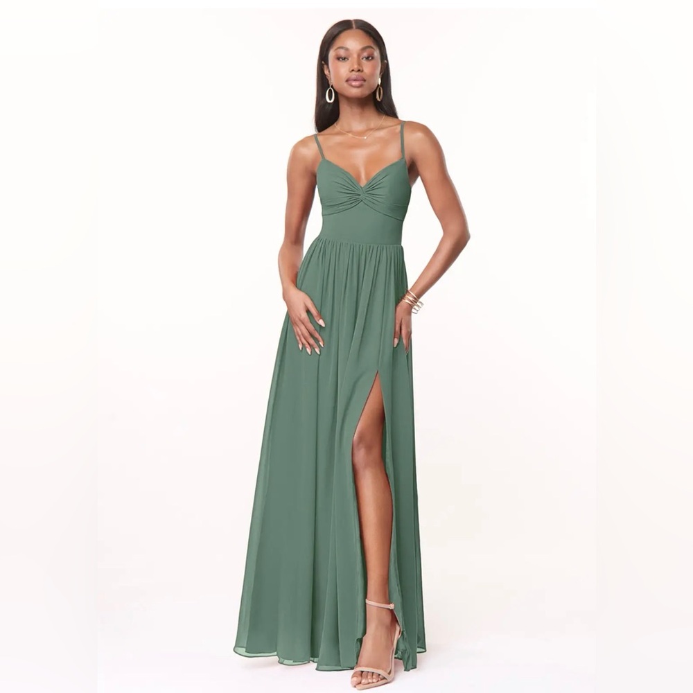 Azazie Zeya Eucalyptus Dress A2 w/ garment bag
